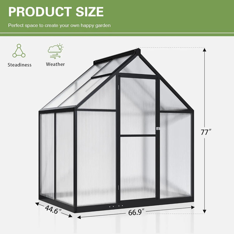 Polar Aurora 4x6 FT Greenhouse, Quick Aluminum Assembly Structure Polycarbonate Greenhouse, Walk-in Greenhouses for Outdoors with Ventilated Windows, Green Houses for Outside Backyard Garden by GreenHaven Gardens