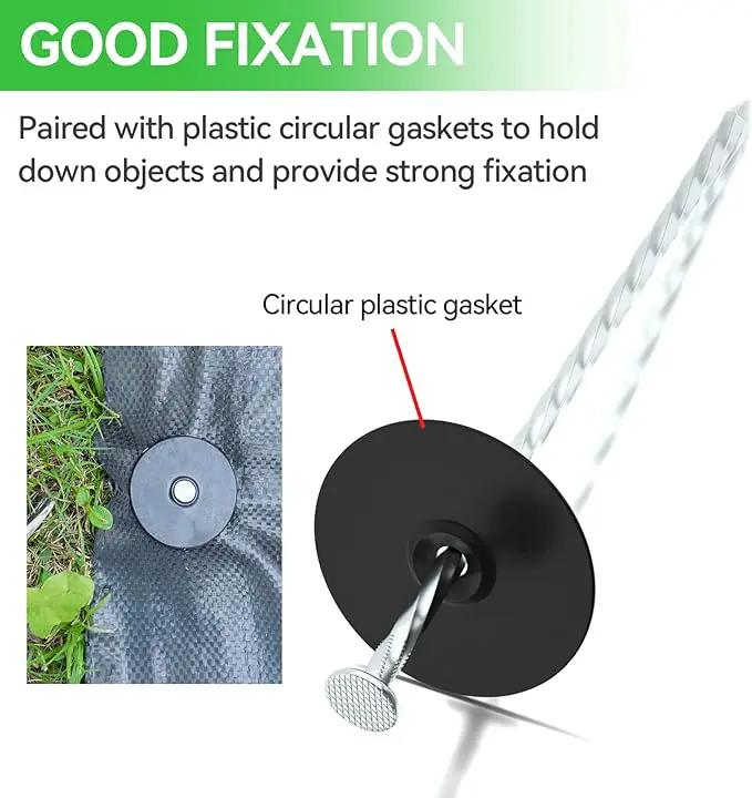 100 Pack Landscape Stakes with Gasket Caps - 6.3 Inch Heavy-Duty Galvanized Steel Garden Spikes are Used to Fixing Weed Barrier, Artificial Lawn, Patio Rug, Etc by GreenHaven Gardens