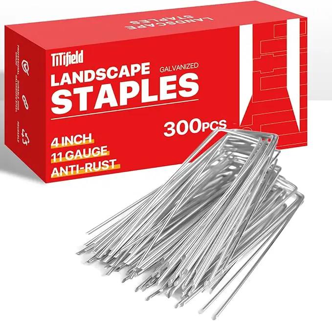 4 Inch 300 Pack Landscape Staples Galvanized Garden Stakes Anti-Rust Landscape Pins for Weed Barrier Fabric, Artificial Turf and Landscape Fabric by GreenHaven Gardens