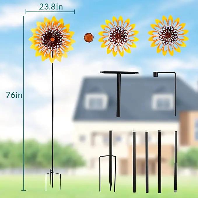 Sunflower Wind Spinners, 360 Degrees Swivel Metal Wind Sculptures, 76" Large Garden Pinwheels for Yard Lawn Patio Decor by GreenHaven Gardens