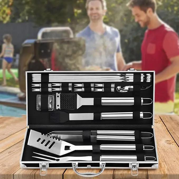 Grilljoy BBQ Accessories Grill Tools Set - 22PCS Stainless Steel Barbecue Grill Accessories for Outdoor Grill with Black Aluminum Case - Grilling Gifts for Men Dad -Grill Tools Kit by GreenHaven Gardens