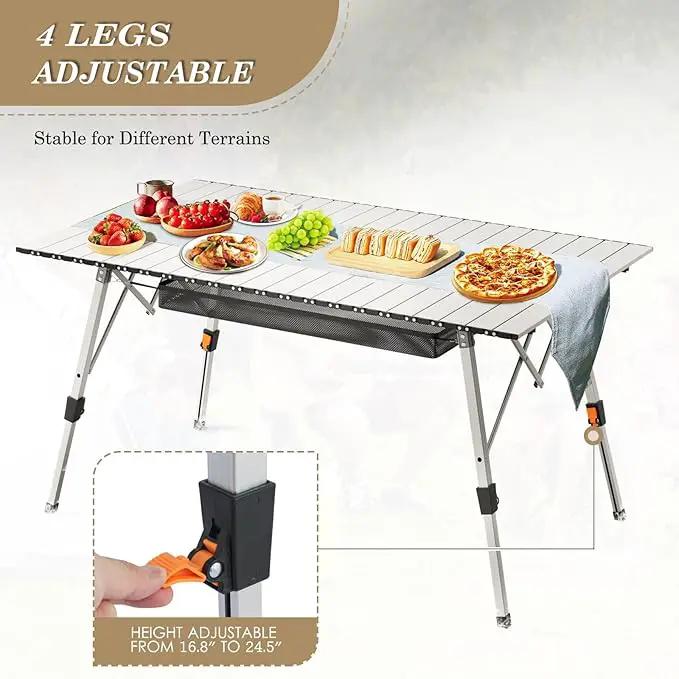Athena Collection Foldable Camping Table, 47" Aluminum Outdoor Folding Camp Table with Mesh Layer Telescopic Legs and Carry Bag, Lightweight and Portable for Outdoor Camping Picnic Grilling, Silver by GreenHaven Gardens