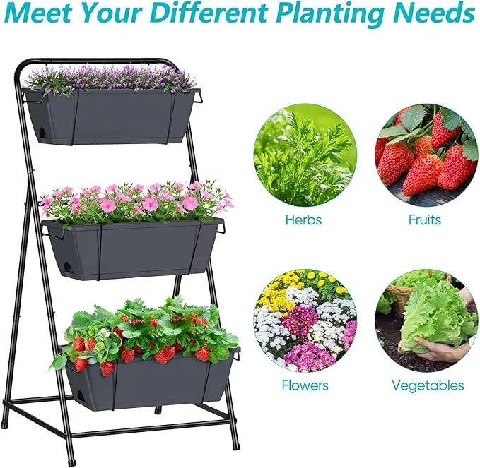 Vertical Garden Planter 3 Tier Raised Garden Bed Herb Planter Outdoor Standing Garden Planter Box with Drainage Holes Removable Tray for Patio Balcony Porch Grey by GreenHaven Gardens