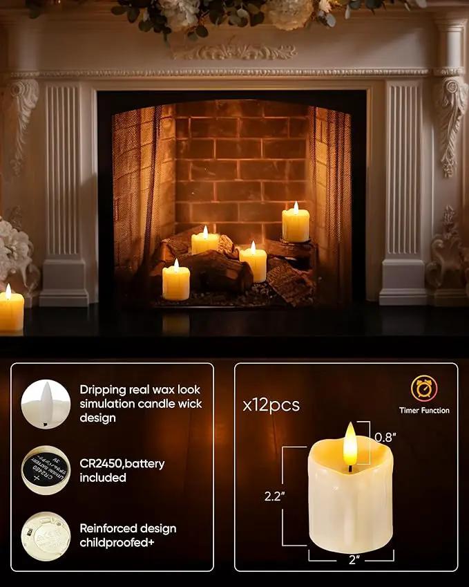 Homemory 12Pack 2" x 2" Timer Remote Control Flameless Votive Candles, Realistic Battery Operated Candles, 3D Wick Electric Fake Candles for Christmas, Wedding, Home Decorations by GreenHaven Gardens