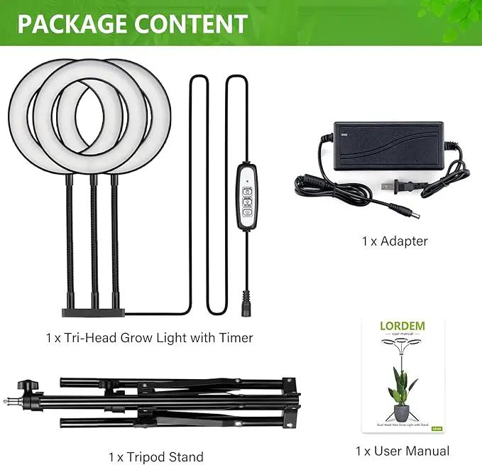 LORDEM Grow Light for Indoor Plants, Tri-Head Plant Light for Plants Growing, Full Spectrum Growth Lamp with Auto Timer for 4/8/12H, 4 Dimmable Levels, 216 LEDs, Height Adjustable Stand 24.4"- 67" by GreenHaven Gardens