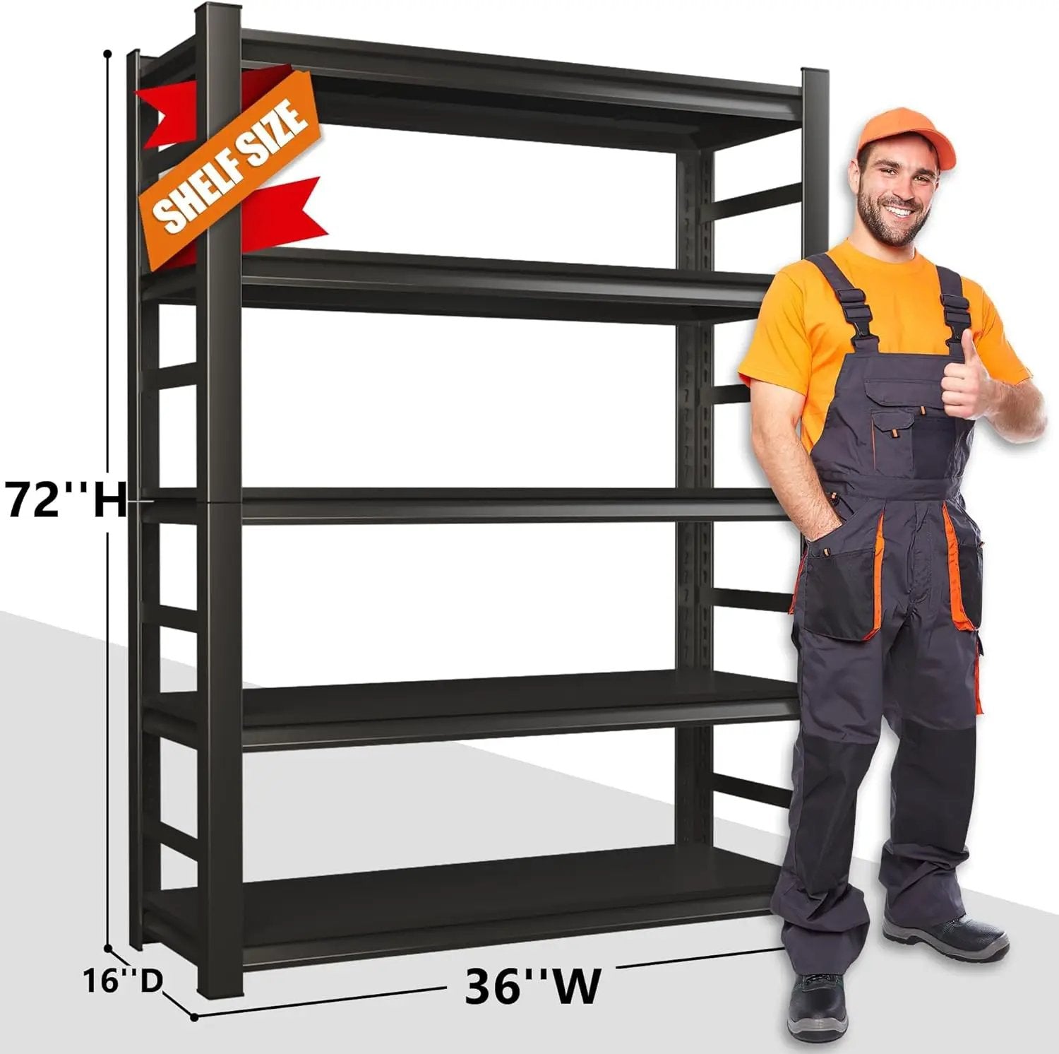 Heavy Duty 5-Tier Garage Shelf Steel Unit 3000lb Capacity | Garage & Basement Storage | Industrial Metal Shelving for Warehouse Workshop | Adjustable Rust-Resistant (72"H x 36"W x 16"D, Black) by GreenHaven Gardens
