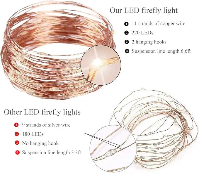 2 Pack 220 LED Firefly Bunch Lights Battery Operated, 8 Flashing Modes Waterproof Copper Wire Waterfall Lights, Remote Controlled Timer and Hooks, Fairy Lights for Indoor Outdoor Decor (Warm White) by GreenHaven Gardens
