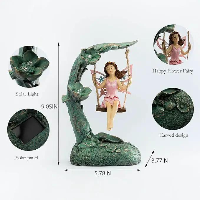Garden Flower Fairy Outdoor Statue, Patio Lawn Yard Porch Decor, Funny Swing Ornaments, 9.05 Inches Tall by GreenHaven Gardens