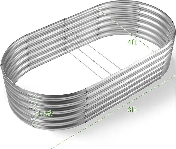Land Guard Galvanized Metal Raised Garden Bed Kit, 8x4x1.5ft Large Planter Boxes Outdoor, Oval Gardening Box, Patio Garden Planter Box for Vegetables (Silver) by GreenHaven Gardens