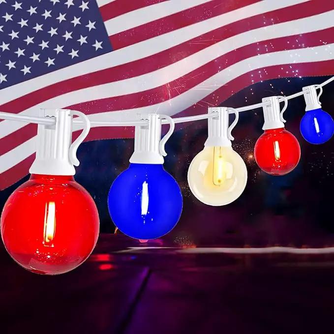25Ft Independence Day LED String Lights, Waterproof Patio Light with 25 G40 LED Clear/Red/Blue Bulbs, Connectable Hanging Independence Day String Lights for Indoor Outdoor Garden Backyard Porch by GreenHaven Gardens