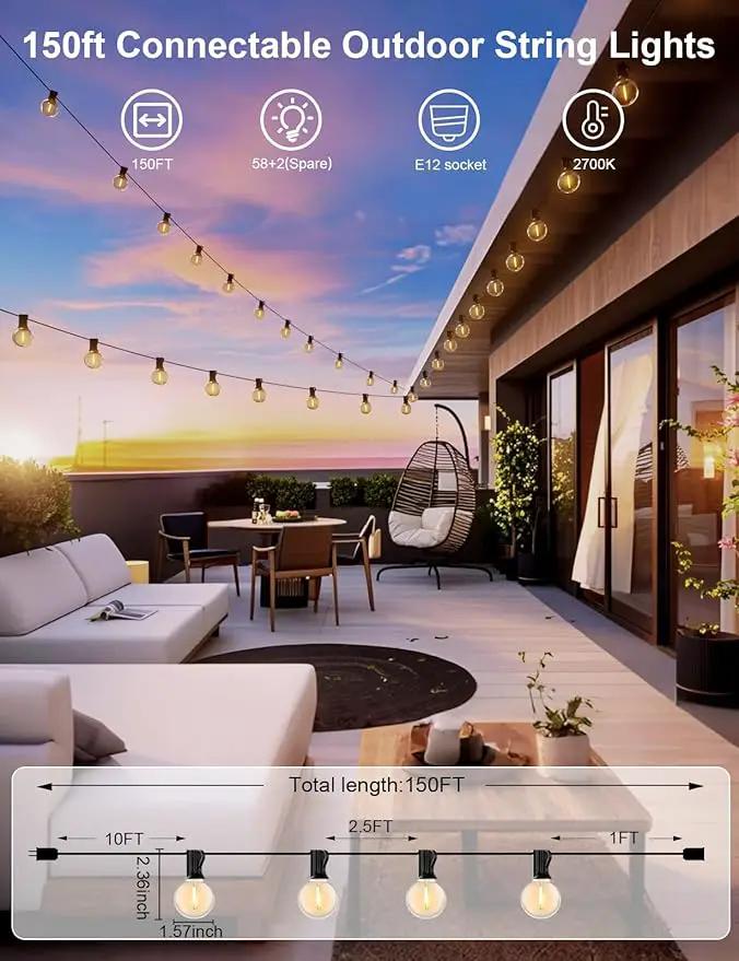 RTTY Outdoor String Lights 150 FT Globe LED Patio Lights with G40 Plastic Bulbs,Waterproof Shatterproof Dimmable Connectable Hanging for Backyard Porch Balcony Party Cafe Deck Decor by GreenHaven Gardens