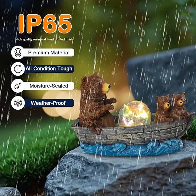 Solar Bears Boating Statue with Ball Light 5" Resin Bear Figurines Waterproof Bear Decorations for Home Yard Patio Porch Balcony Best Garden Gifts for Women Mothers Grandmothers Sisters by GreenHaven Gardens