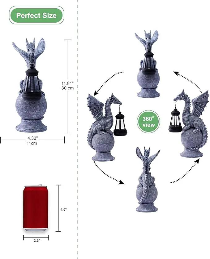 Dragon on Ball with Solar Lantern Statues: Garden Decor Outdoor Decorations Art Figurine for Patio Balcony Yard Lawn by GreenHaven Gardens