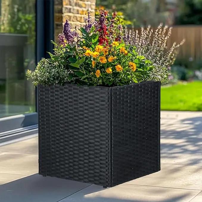 LEWIS&WAYNE Large Square Planter Box Handmade Wicker Tall Planters for Outdoor Plants with Removable Liners Modern Planter for Indoor Outdoor Garden Patio Front Porch - Black, 17''x17''x18'' by GreenHaven Gardens