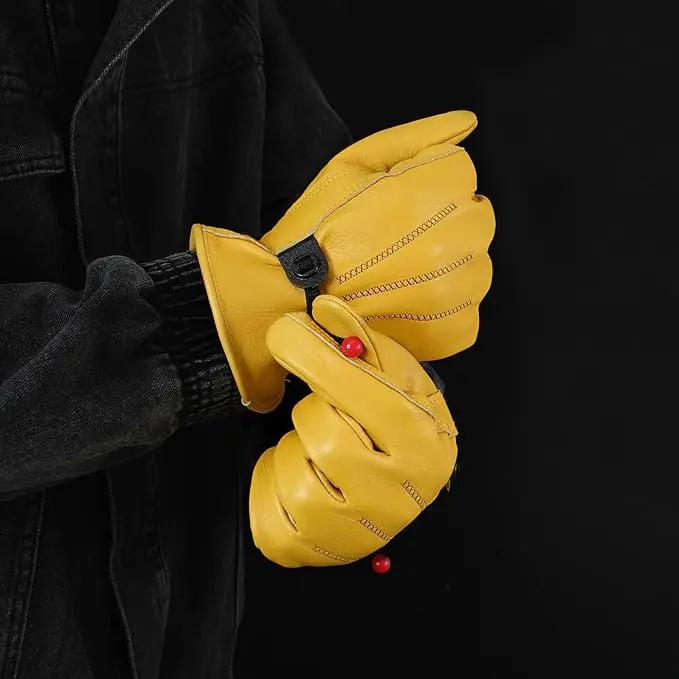 DULFINE Leather Work Gloves for Men & Women, Reinforced Durable Gardening Gloves,Cowhide Work Gloves,Puncture & Cut Resistant by GreenHaven Gardens