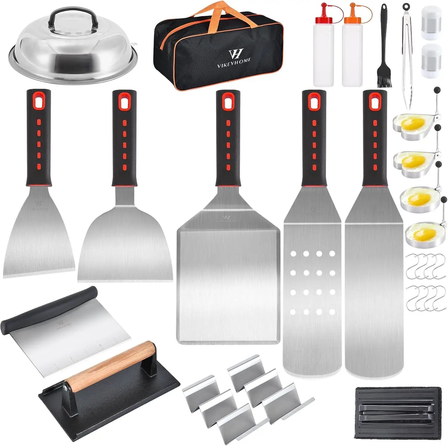 Griddle Accessories Kits, 30 Pcs Griddle Grill Tools Set, Professional Grill BBQ Spatula Set with Basting Cover, Spatula, Scraper, Bottle, Tongs, Egg Ring by GreenHaven Gardens