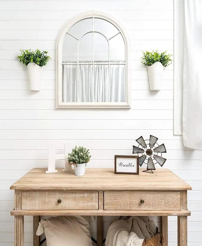 Dahey 2 Pack Galvanized Metal Wall Planter with Artificial Eucalyptus Farmhouse Style Hanging Wall Vase Planters Flowers Holder for Country Rustic Home Wall Decor,White by GreenHaven Gardens