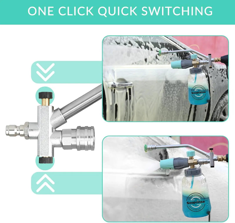 Sooprinse Pressure Washer Foam Cannon with Dual Connector Accessory, Power Washer Soap Cannon with Double Tip Attachment, 5 Power Washer Nozzle Tips, 1/4" Quick Connect, 4000 PSI by GreenHaven Gardens
