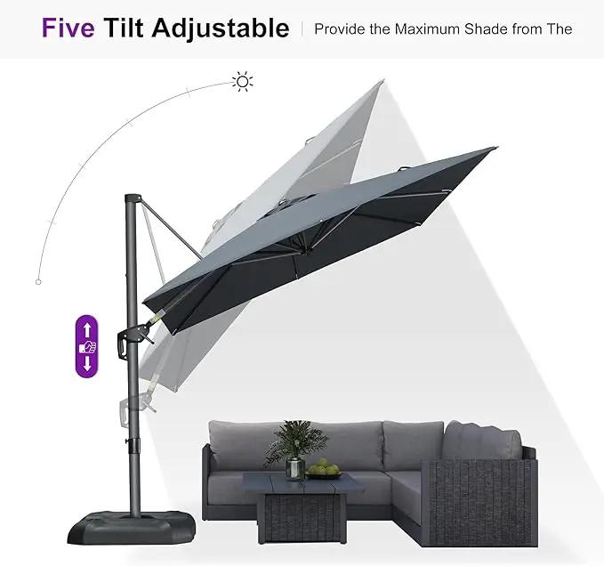 PURPLE LEAF 8 Feet Square Cantilever Umbrella Patio Umbrella with Base Outdoor Umbrella Aluminum Offset with 360-degree Rotation for Garden Deck Pool Patio, Grey by GreenHaven Gardens