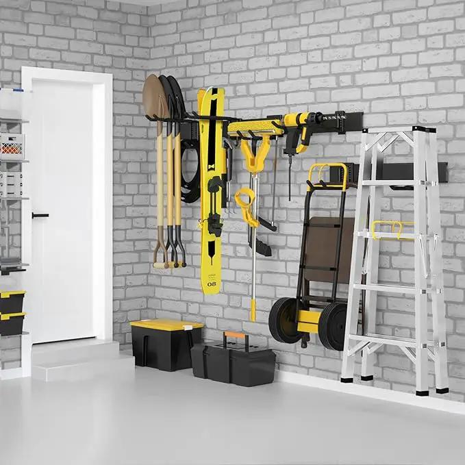 48 Inches Garage Storage, Garage Organization, Wall Mount Garden Tool Organizer, 440lbs Adjustable Heavy Duty Metal Hanging Hooks, Yard Rack Hanger System Shovel Rake Broom Ladder Holder, Men Gift by GreenHaven Gardens