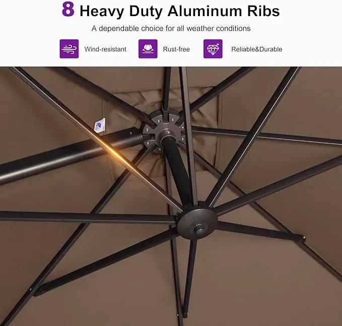 PURPLE LEAF 9 Feet Patio Umbrella Square Cantilever Umbrella Outdoor with 360° Rotation and Aluminum Offset Hanging for Pool Deck Garden Backyard, Taupe by GreenHaven Gardens