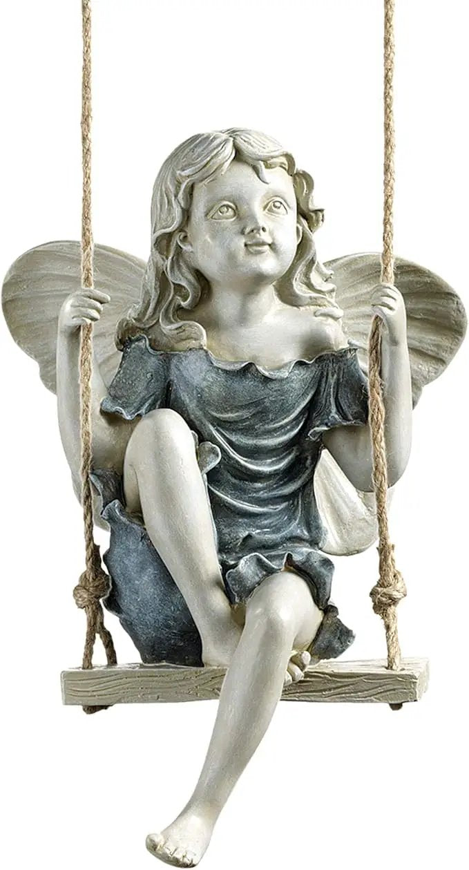 Design Toscano EU42046 Summertime Fairy on a Swing Hanging Statue, 11 Inch, Polyresin, Two Tone Stone by GreenHaven Gardens