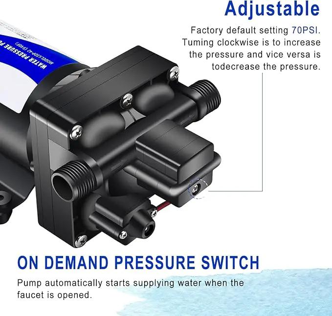 12V RV Water Pressure Pump Quiet 70 psi Washdown Pumps for Boats Marines Diaphragm Pump Transfer Pump 12 Volts Water Pump Self Priming by GreenHaven Gardens