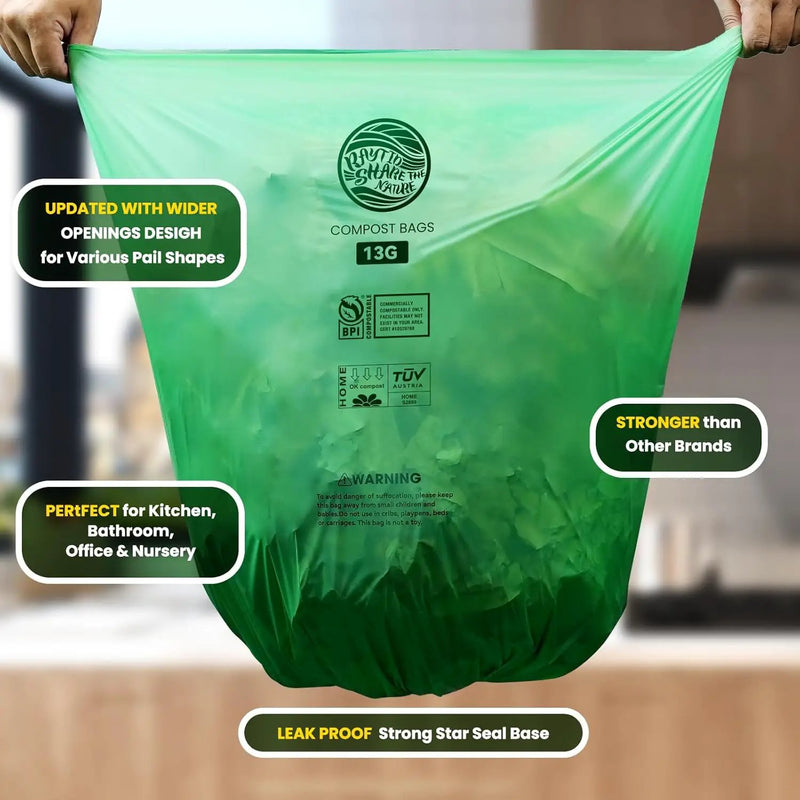 Trash bags 13+ gallon tall kitchen,Compostable Trash Lawn & Leaf Yard Waste Bags,Kitchen Compost Trash Bin Compatible,Extra Thick1.1 Mills,Certified by BPI and OK Compost(50count) by GreenHaven Gardens