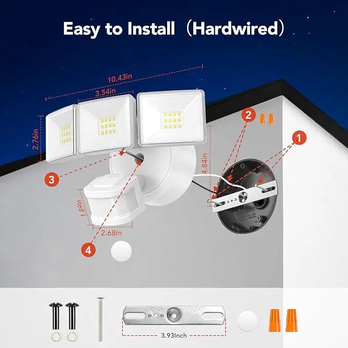 OREiN 3500LM/26W Flood Lights Outdoor, 240°/40FT Motion Sensor Outdoor Lights Dusk to Dawn Security Lights IP65 Waterproof 3 Modes for Outside 3500SQ.FT Front Door, Garage, White (Hardwired) by GreenHaven Gardens