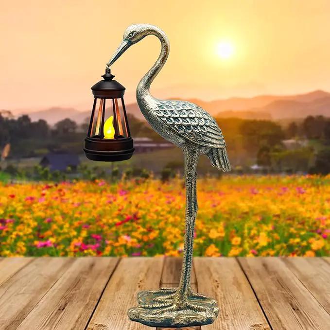 Solar Garden Statue Crane Figurine, Outdoor Hanging Solar Lanterns, Blue Heron Sculpture Statue for Patio, Yard, Lawn, Porch, Garden Decor for Outside Gifts for Christmas Mom, Women, Mother's Day by GreenHaven Gardens