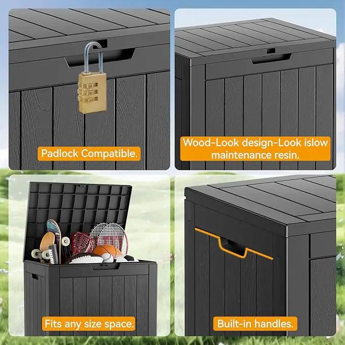 KAMABOKO Deck Box, 32 Gallon Resin Indoor and Outdoor Storage Boxes Waterproof for Garden Tools, Pool Accessories Storage Bench, Patio Furniture and Cushions with Lockable Lid, Black by GreenHaven Gardens