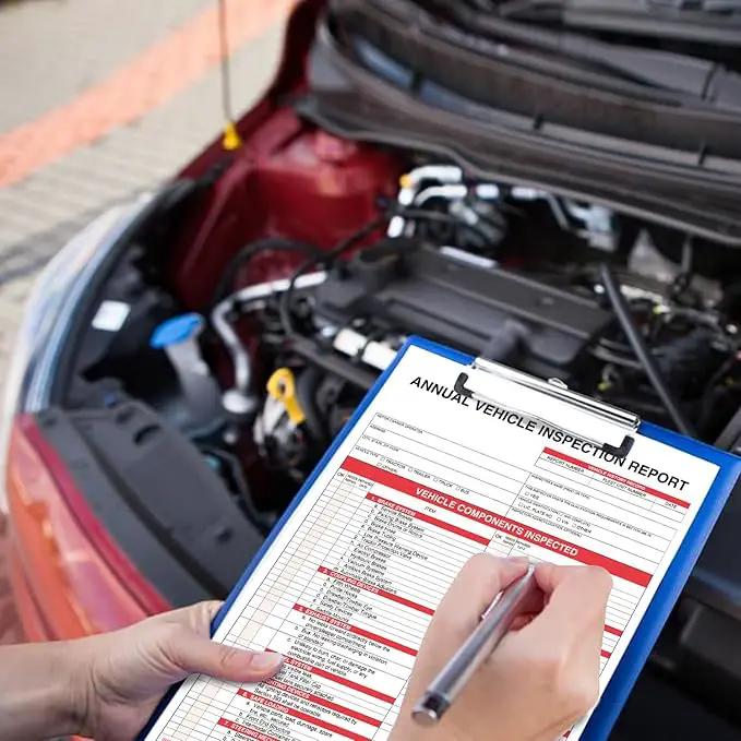 Annual Vehicle Inspection Report Form with Red Exterior Aluminum Inspection Label (6"x3.5"), and White Interior Inspection Label (5"x4") 25-pk by GreenHaven Gardens