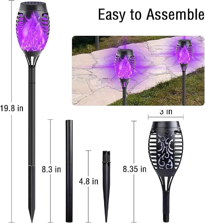 12-Pack Solar Lights Outdoor Waterproof,Halloween Decorations Solar Tiki Torches with Flickering Flame (Upgraded Super Bright),Halloween Solar Lights for Outside Patio Yard Porch Garden Decor （Purple） by GreenHaven Gardens