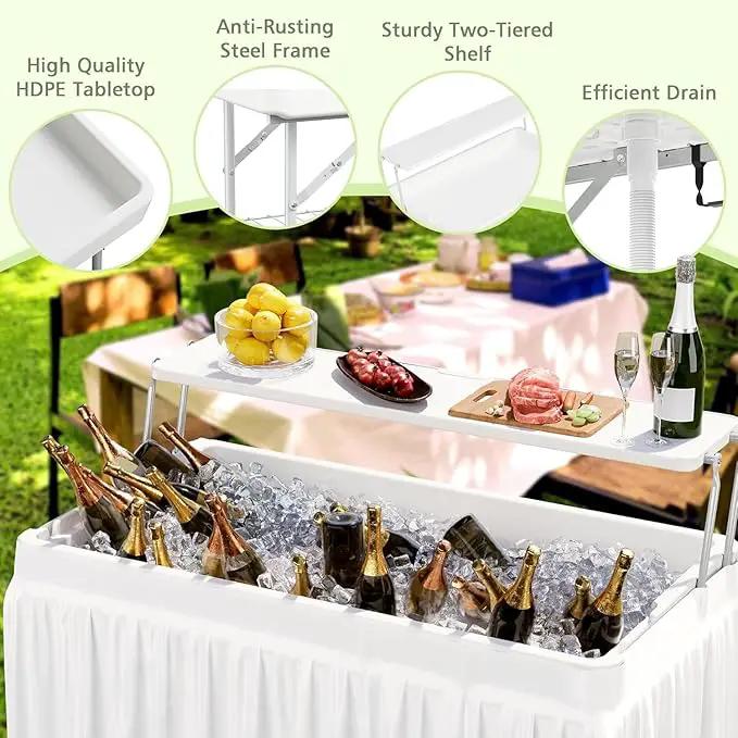 Outdoor Ice Cooler Folding Table with Extra Storage Shelf,Ice Tables for Parties with Drain,Cooler Server for Camping, Picnic, Wedding, BBQ, White by GreenHaven Gardens