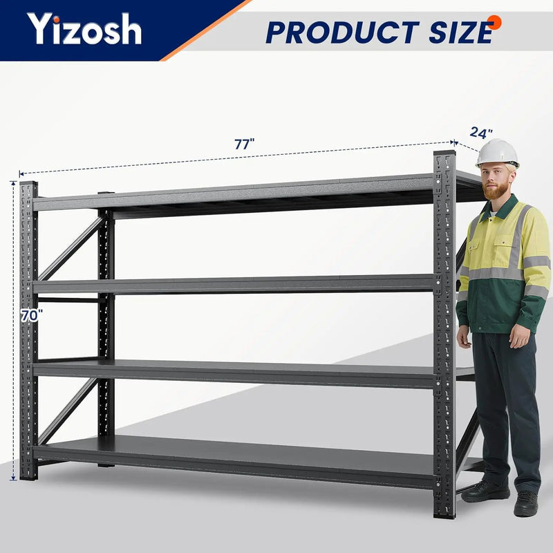 Yizosh 75" W Metal Garage Storage Shelves,8000LBS Heavy Duty 4-Shelf Adjustable Steel Organization Shelving,Utility Rack Shelf,75" W x 24" D x 70" H for Basement,Warehouse,Industrial by GreenHaven Gardens