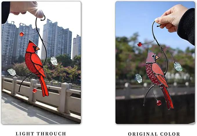 Lolitarcrafts Bigger Cardinal Stained Glass Window Hangings Cute Birds Suncathers for Window Monthers Day Gifts by GreenHaven Gardens