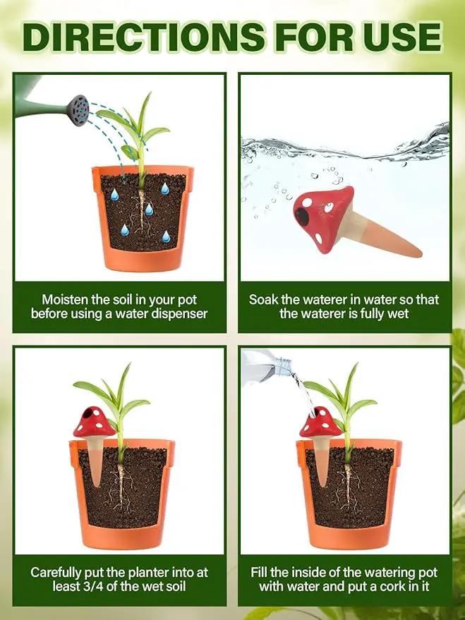 Kalolary 4Pcs Plant Watering Globes, Self Watering Spikes Terracotta Drip Water Stakes Irrigation Watering Bulbs for Pot, Indoor, Outdoor, Vacation (Mushroom) by GreenHaven Gardens