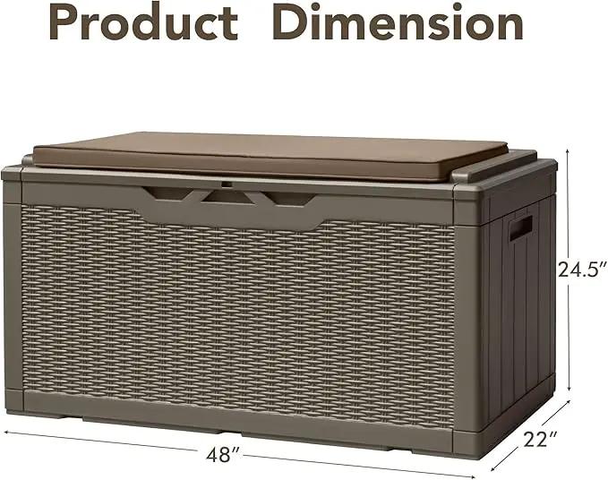 Devoko 100 Gallon Deck Box, Waterproof Resin Outdoor Storage Box with Cushion for Outside, Large Outdoor Storage Bench Cabinet Lockable for Patio Furniture and Garden Tools (Brown) by GreenHaven Gardens
