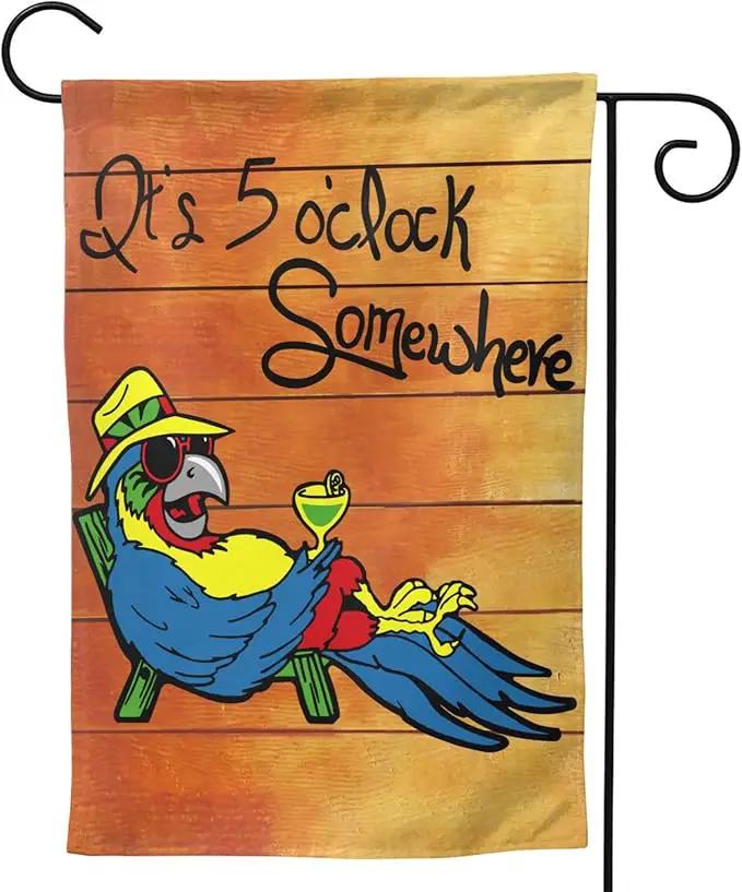 It's 5 O'Clock Somewhere Garden Flag 12x18 Inch Outdoor Decoration Banner Spring Summer Tropical Beach House Flags Yard Farmhouse Garden Deco Indoor Sign, Colour 1 by GreenHaven Gardens