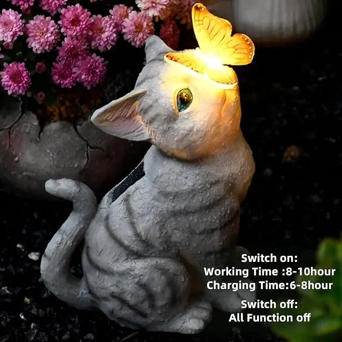 Cat Garden Figurines Outdoor Decor Solar Statue with LED Lights for Patio Lawn Yard Art Decoration Housewarming Garden Gift by GreenHaven Gardens
