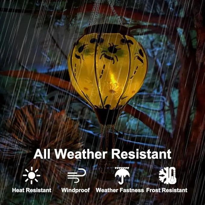 2PCS Solar Hot Air Balloon Lanterns with Flame with Shepherd's Hooks, Glass Hanging Flickering Lights Outdoor Waterproof for Garden Tree Yard Patio Mother's Day Gift, 18" H Bee by GreenHaven Gardens