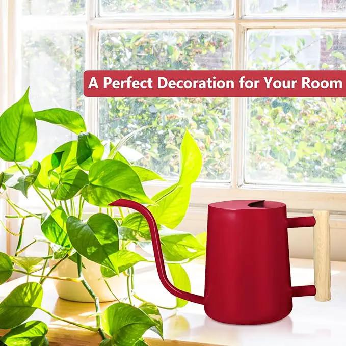 Watering Can Indoor Plants, 35oz Small Stainless Steel Metal Watering Can Modern Decorative Watering Pot with Long Spout for Indoor House Plant Bonsai Garden Flowers (Red) by GreenHaven Gardens
