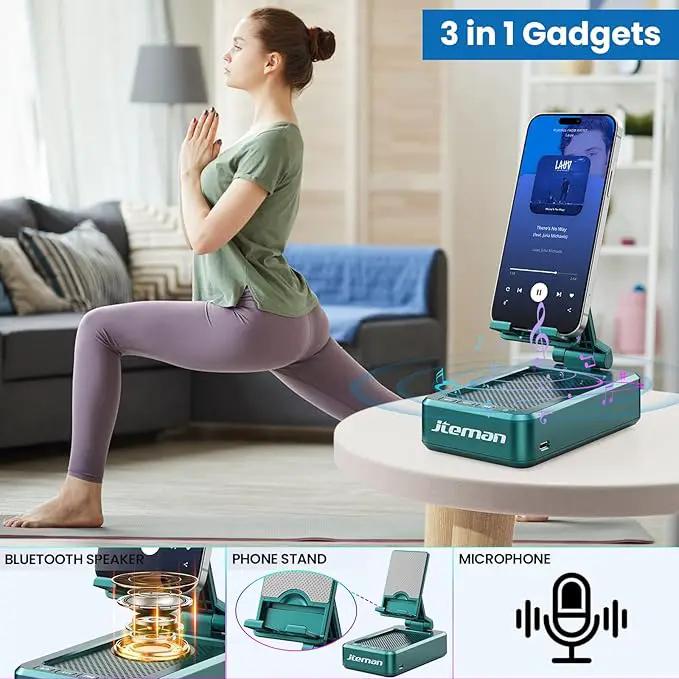 JTEMAN Cell Phone Stand with Wireless Bluetooth Speakers,Angle Adjustable Strong Pedestal Phone Stand for Desk,HD Sound and Bass Bluetooth Speaker Compatible with All Mobile Phones(Green) by GreenHaven Gardens