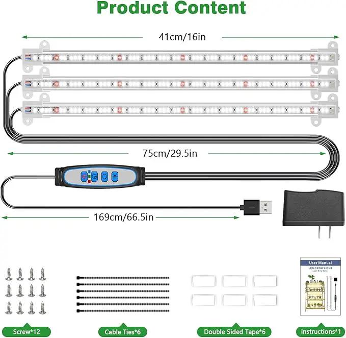Wiaxulay LED Plant Grow Light Strips, 6000K White Grow Lights for Indoor Plants Full Spectrum, 3 Bars/16 in Grow Lamp with 6/12/16 Hrs Timer, 5 Brightness for Green House, Hydroponics, Seed Starting by GreenHaven Gardens