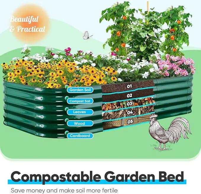 Quictent Galvanized Raised Garden Bed Kit, 8x4x1.5 ft Oval Metal Planter Box Tall for Vegetables Outdoor Backyard, Rubber Strip Edging Included (Dark Green) by GreenHaven Gardens