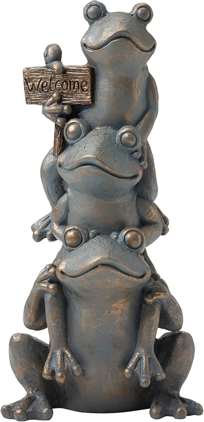 Glitzhome Stacked Frog Outdoor Statue Large Garden Sculpture Decoration, 28" H, Bronze by GreenHaven Gardens