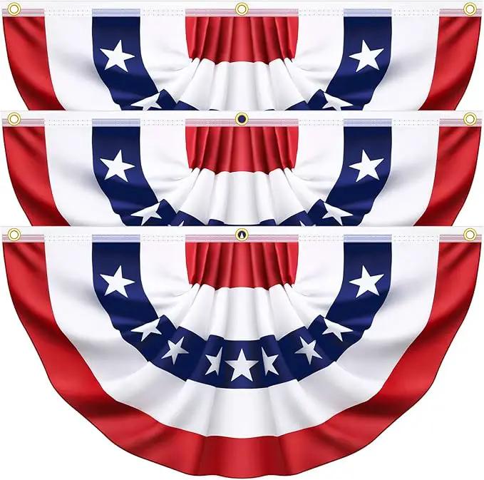 3x6 Ft 3 Pack American Pleated Fan Flag, Patriotic Half Fan Banner American Flag Decoration Bunting for Outside Red White and Blue Decor Independence Day Memorial Day 4th of july Decorations by GreenHaven Gardens