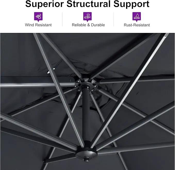 PURPLE LEAF Patio Umbrella with Base 10 Feet Outdoor Cantilever Square Umbrella Aluminum Offset Umbrella with 360-degree Rotation for Garden Deck Pool Patio, Grey by GreenHaven Gardens