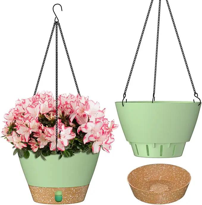 ZMTECH Hanging Planters for Indoor Plants Set of 2 Self Watering Hanging Pots Hanging Baskets Hanging Flower Pots for Outdoor Hanging Plants(8 Inch, Green) by GreenHaven Gardens