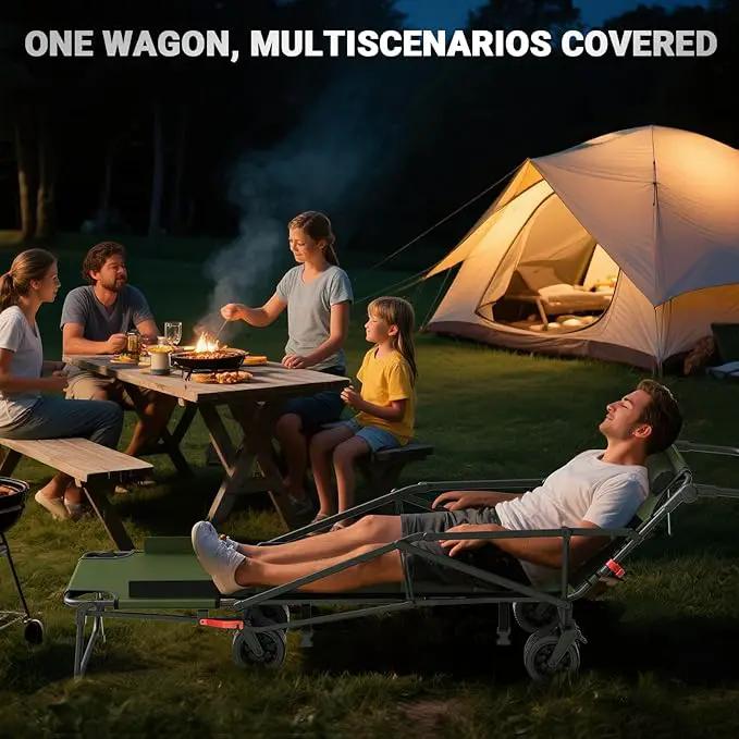 LEVELEVE Heavy Duty Folding Wagon - 2-in-1 Collapsible Cart, 650lb Capacity, All-Terrain Wheels w/Brakes & Side Pockets (Army Green) by GreenHaven Gardens